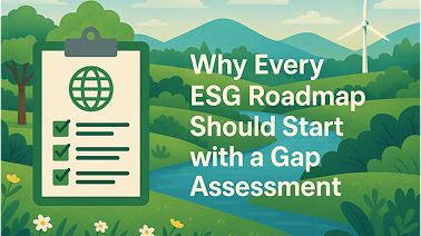 ESG roadmap illustration with checklist and green landscape